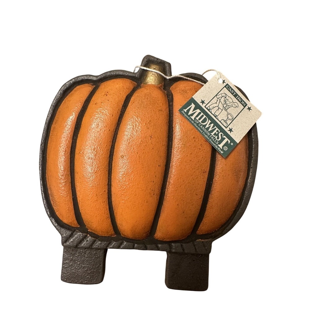 Vintage Midwest of Cannon Falls MCF Pumpkin Cast Iron Door Knocker Topper NEW